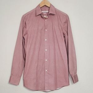 Perry Ellis Portfolio Very Slim Button Up Shirt Mens S Red/White Geometric Print